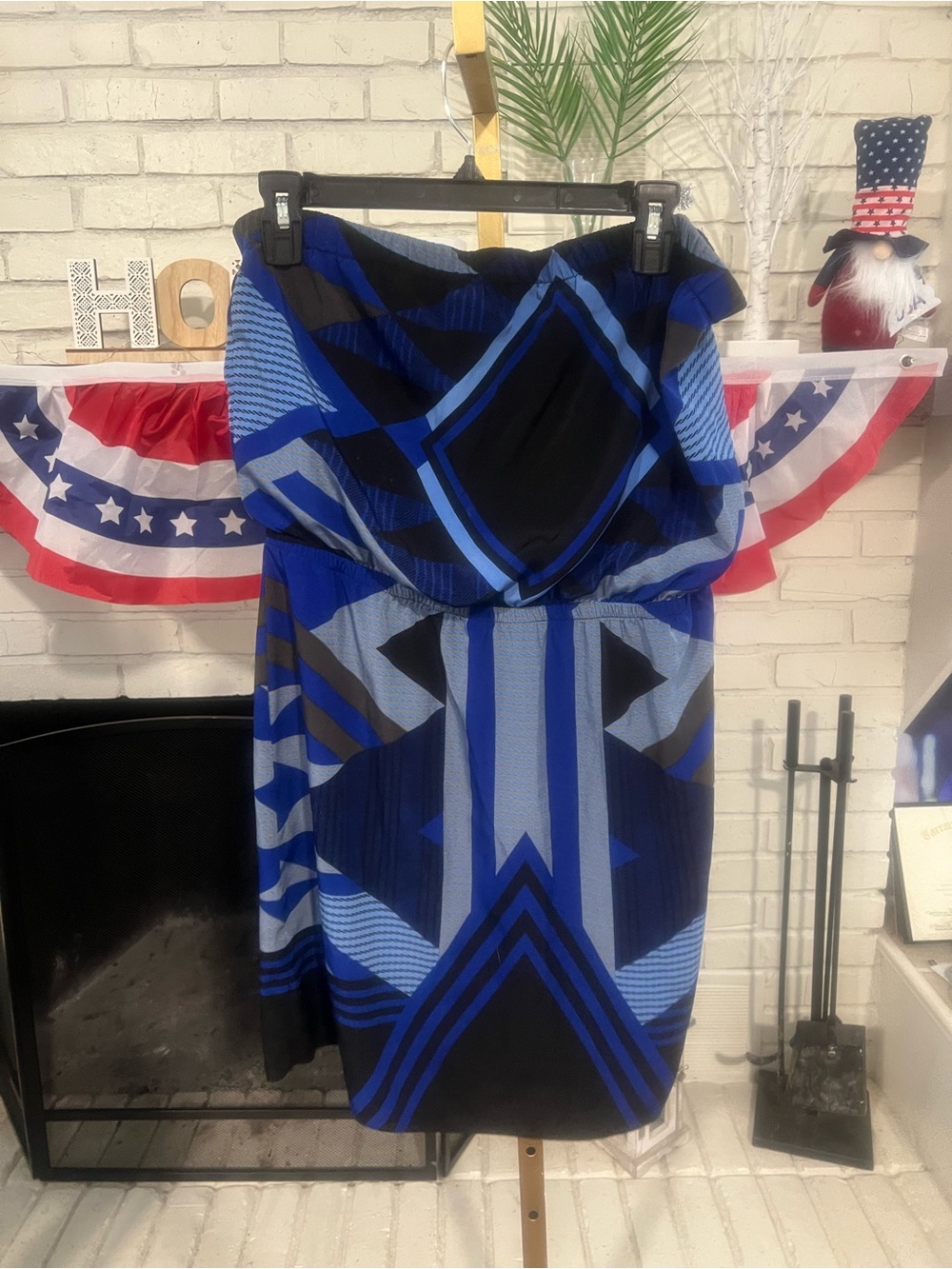 Express Strapless Geometric Blue Dress